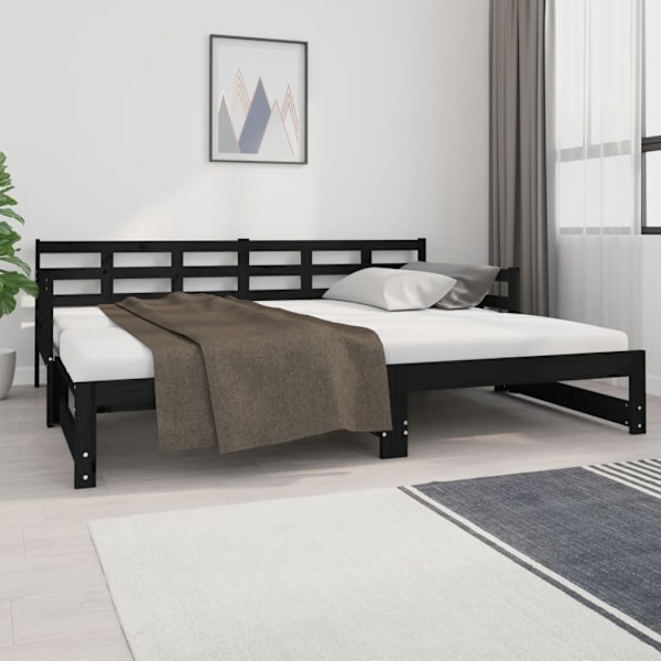 vidaXL Bäddsoffa svart massiv furu 2x(90x200) cm Svart
