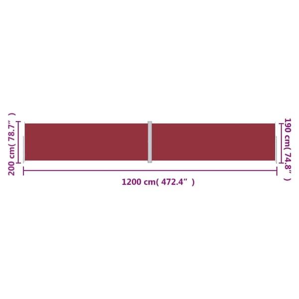 vidaXL Infällbar sidomarkis röd 200x1200 cm Röd