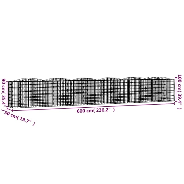 vidaXL Upphöjd planteringsgabion 600x50x100 cm galvaniserat järn Silver