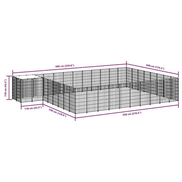 vidaXL Hundgård silver 25,41 m² stål Silver