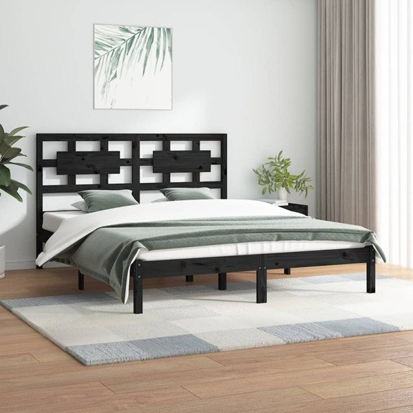 vidaXL Sängram svart massiv furu 200x200 cm Svart
