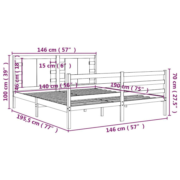 vidaXL Sängram grå massiv furu 140x190 cm Grå