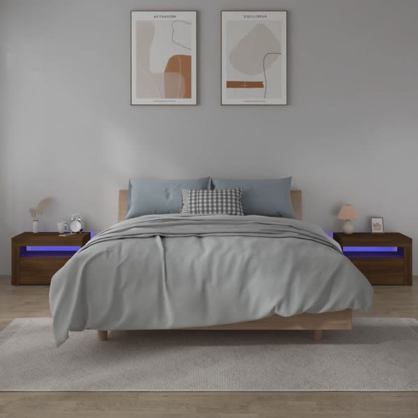 vidaXL Sängbord 2 st med LED-belysning Brun ek 60x35x40 cm Brun