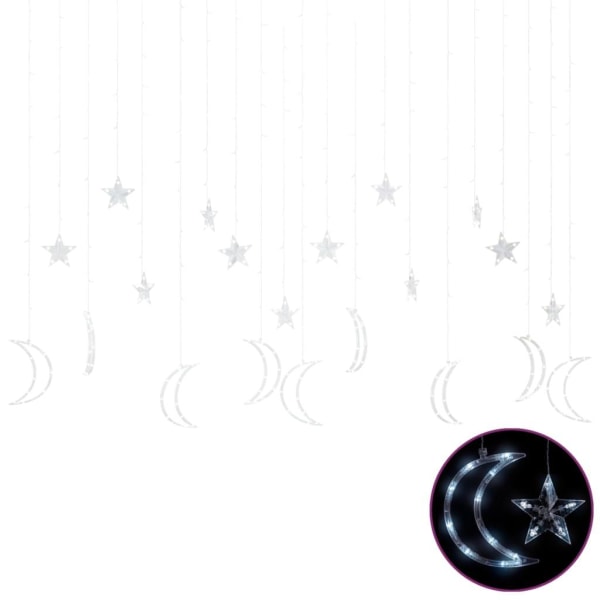 vidaXL Ljusgardin stjärnor och månar fjärrkontroll 345 LED kallv Vit