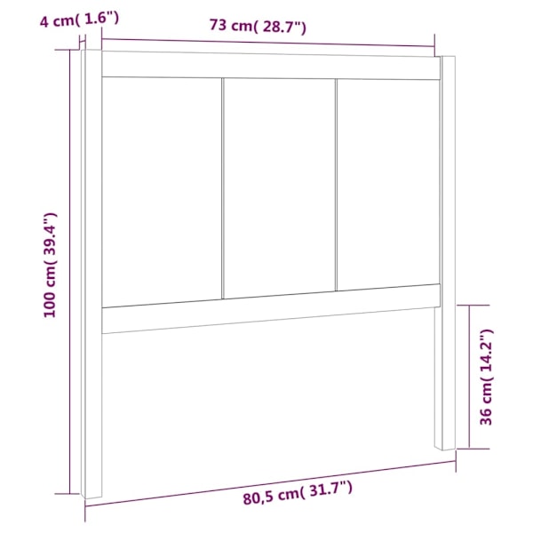 vidaXL Sänggavel grå 80,5x4x100 cm massiv furu Grå