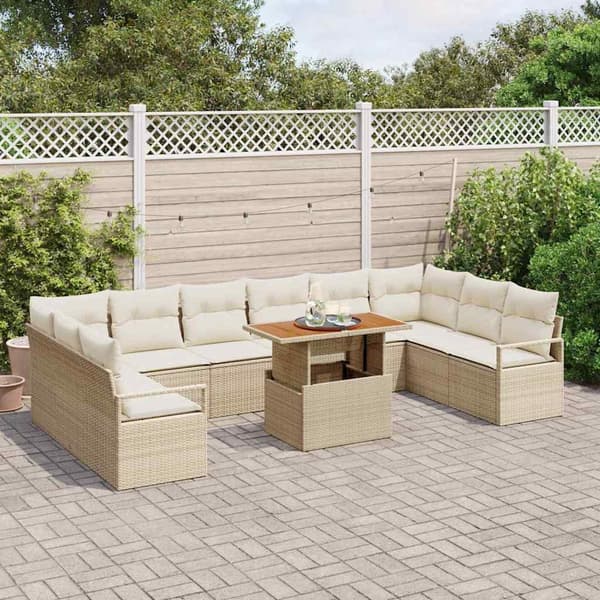 vidaXL Trädgårdsoffset med kudde 11 pcs Beige och gräddfärgad Beige