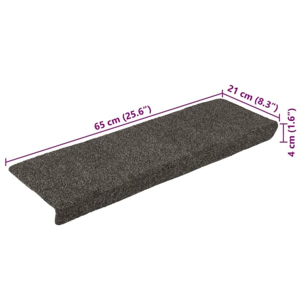vidaXL Trappmattor självhäftande 15 st 65x21x4 cm antracit rektangulär kant grå