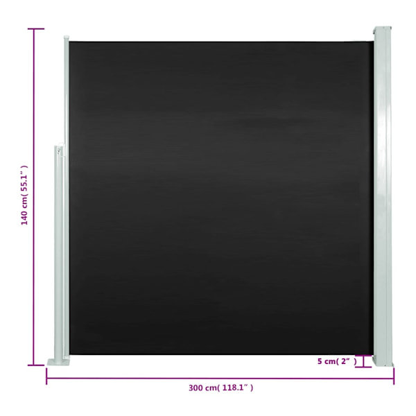 vidaXL Infällbar sidomarkis 140 x 300 cm svart Svart