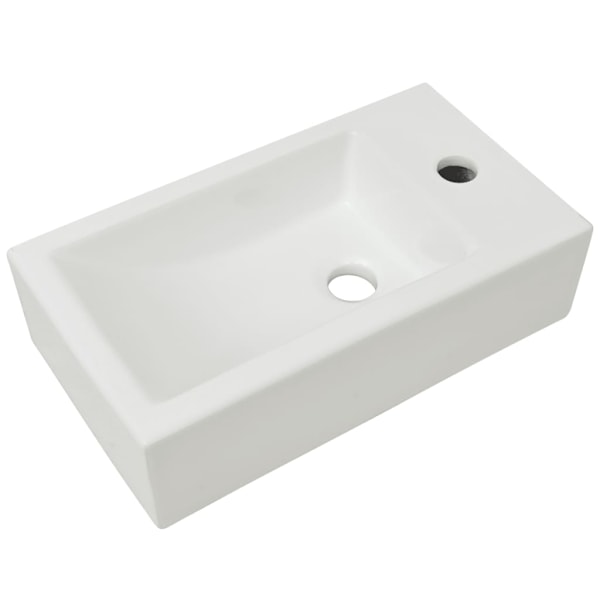 vidaXL Handfat med kranhål rektangulär keramisk vit 46x25,5x12 cm Vit