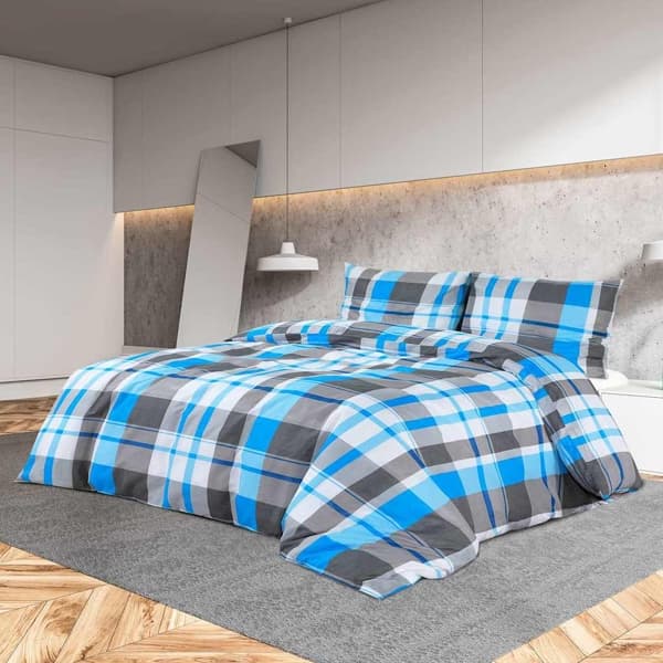 vidaXL Bäddset blå och grå 140x200 cm bomull Grå