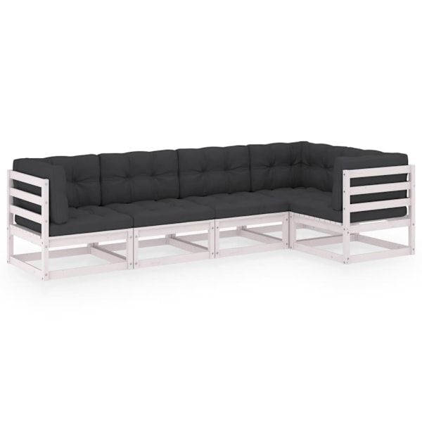 vidaXL Loungegrupp med dynor 5 delar massiv furu Vit