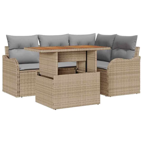 vidaXL Trädgårdsoffset 5 st Beige Poly rattan Beige