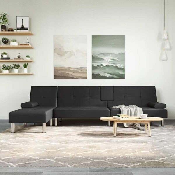 vidaXL L-formad bäddsoffa svart 255x140x70 cm konstläder Svart