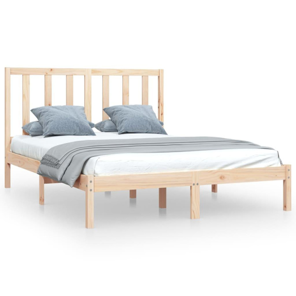 vidaXL Sängram massiv furu 135x190 cm Brun