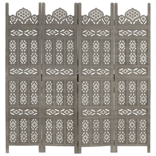 vidaXL Rumsavdelare 4 paneler handsnidad grå 160x165 cm mangoträ grå