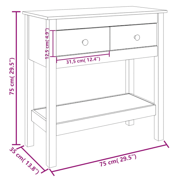 vidaXL Konsolbord vit 75x35x75 cm massiv furu Vit