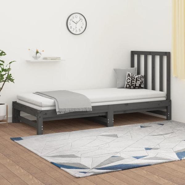 vidaXL Utdragbar dagbädd grå 2x(90x200) cm massiv furu Grå
