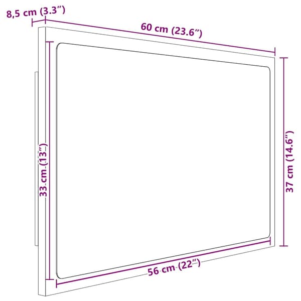 vidaXL Badrumsspegel med LED vit 60x8,5x37 cm akryl Vit