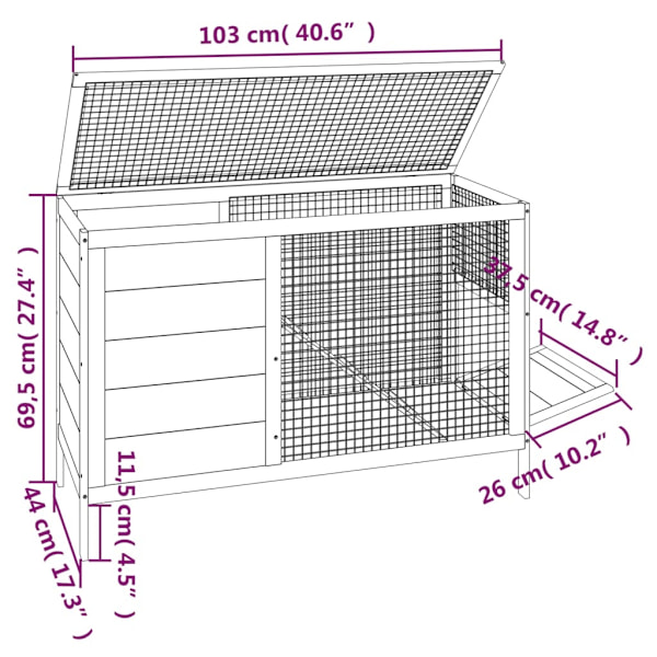 vidaXL Kaninbur mocka 103x44x69,5 cm massiv furu Brun