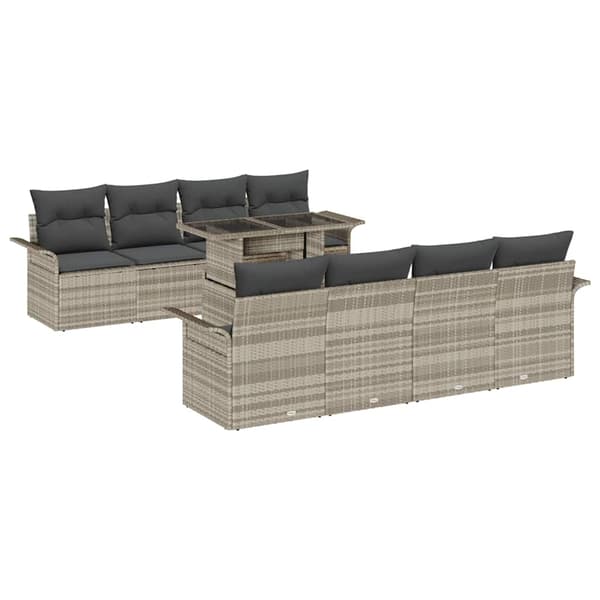 vidaXL Trädgårdsoffset med kudde med lagring 9 pcs Ljusgrå Poly rattan Ljusgrå