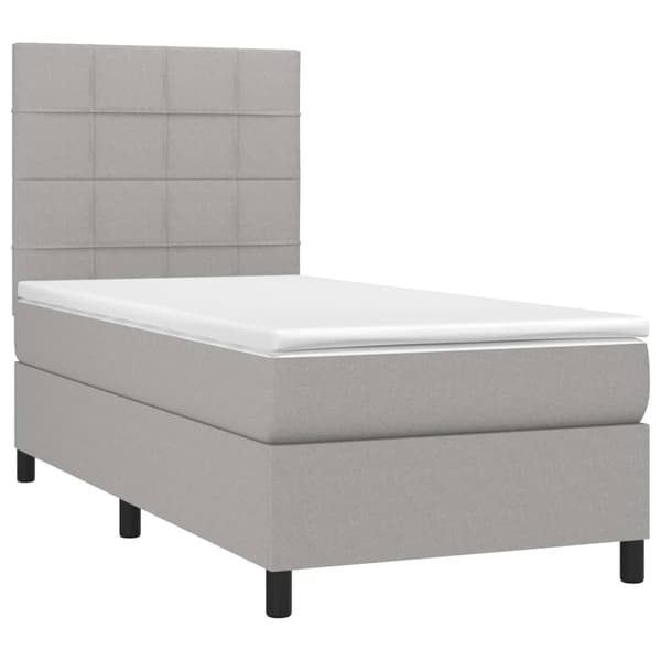vidaXL Ramsäng med madrass & LED ljusgrå 90x190 cm tyg Grå