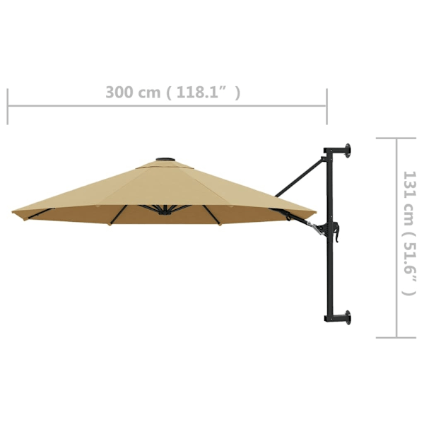 vidaXL Väggmonterat parasoll med metallstång 300 cm taupe Taupe