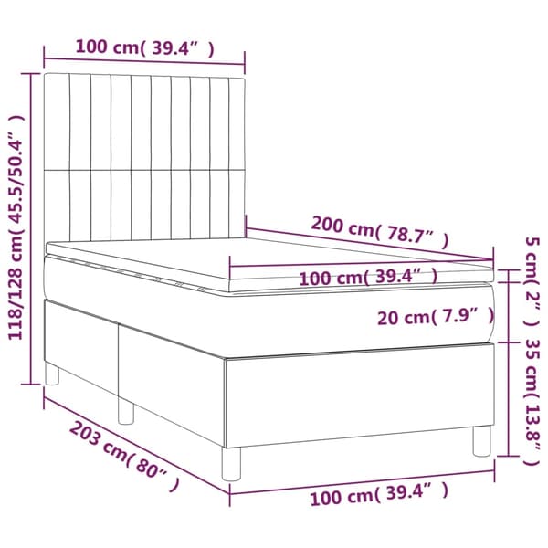 vidaXL Ramsäng med madrass & LED mörkgrå 100x200 cm sammet Grå
