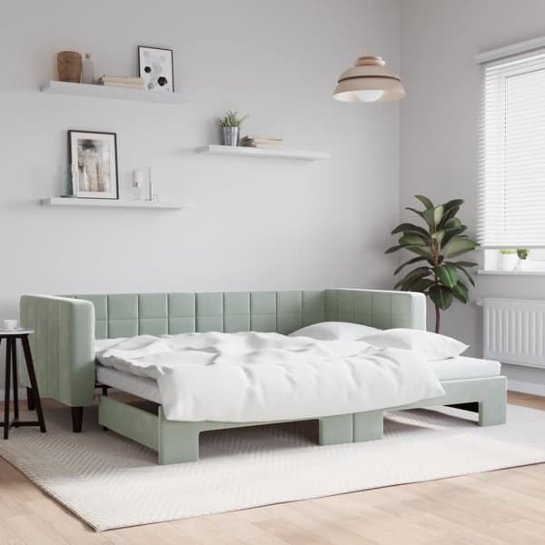 vidaXL Dagbädd utdragbar ljusgrå 90x190 cm sammet Grå
