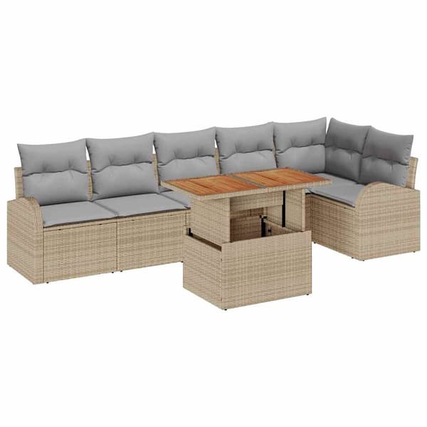 vidaXL Trädgårdsoffset 7 st beige och ljusgrå Beige