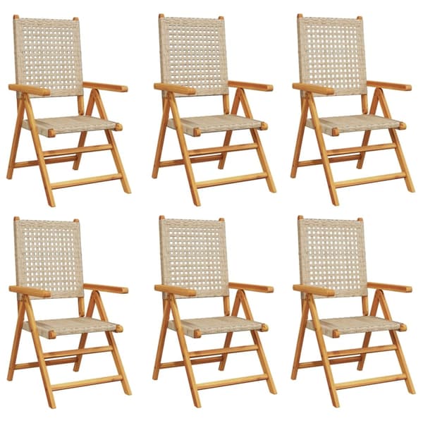 vidaXL Fällbara fåtöljer 6 st beige polyrotting och massivt trä Beige