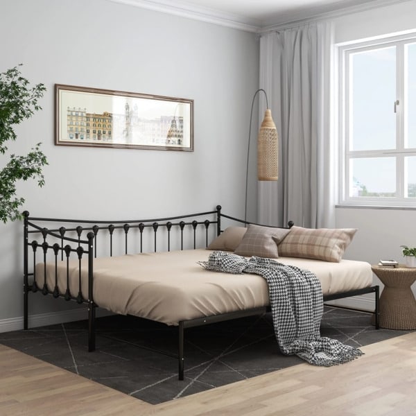 vidaXL Utdragbar sängram bäddsoffa svart metall 90x200 cm Svart