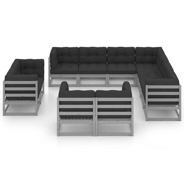 vidaXL Loungegrupp med Dynor 11 delar grå massiv furu grå