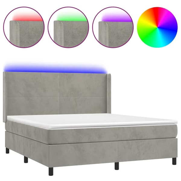 vidaXL Ramsäng med madrass & LED ljusgrå 160x200 cm sammet Grå