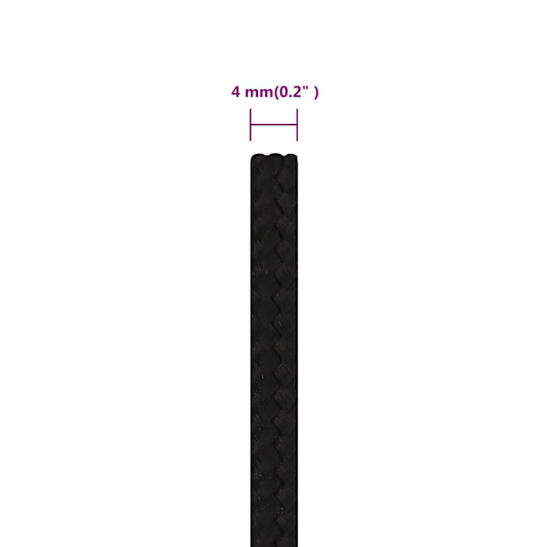 vidaXL Rep svart 4 mm 25 m polyester