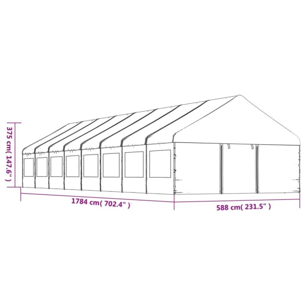 vidaXL Paviljong med tak vit 17,84x5,88x3,75 m polyeten Vit
