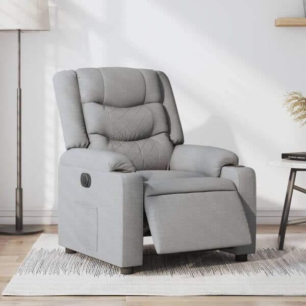 vidaXL Elektrisk reclinerfåtölj ljusgrå tyg Grå