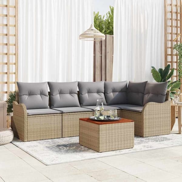 vidaXL Trädgårdsoffset 6 st Beige konstrotting Beige