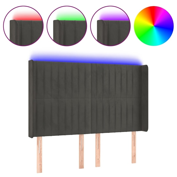vidaXL Sänggavel LED mörkgrå 147x16x118/128 cm sammet Grå