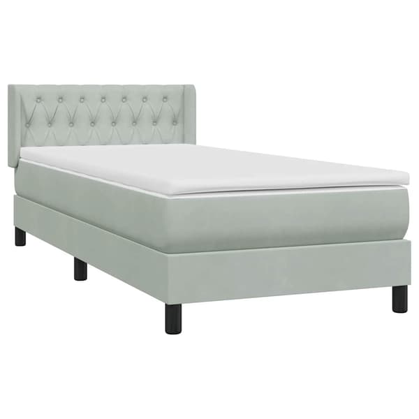 vidaXL Resårsäng med madrass ljusgrå 90x220 cm sammet Grå