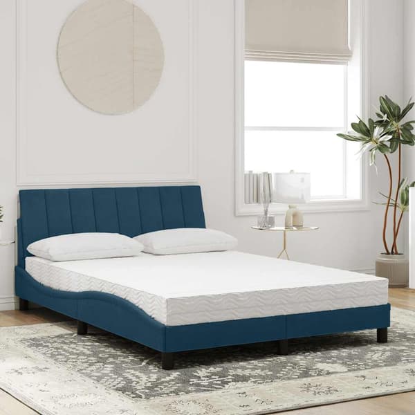 vidaXL Säng med madrass blå 140x200 cm sammet Blå