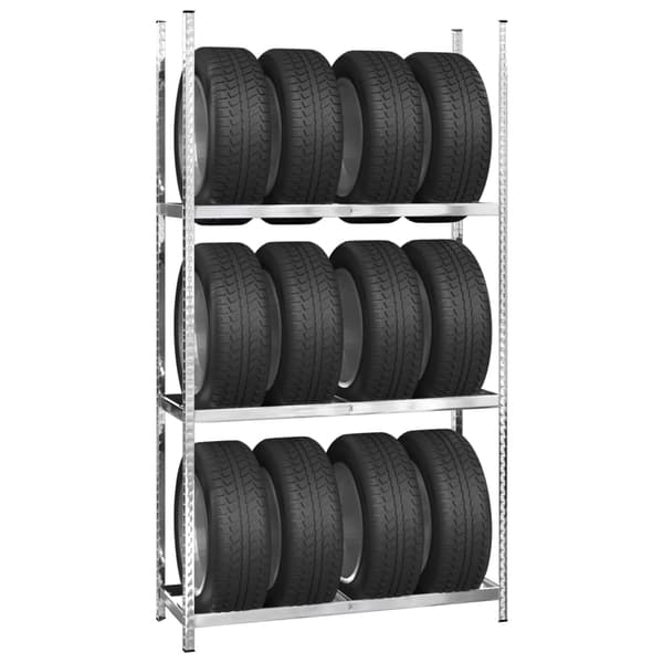 vidaXL Däckställ 3 hyllplan silver 3 st 110x40x200 cm stål Silver