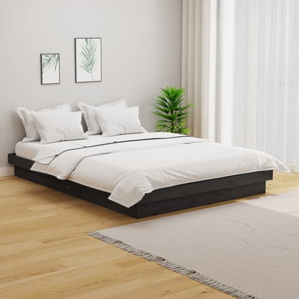 vidaXL Sängram grå massivt trä 150x200 cm Grå