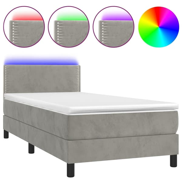 vidaXL Ramsäng med madrass & LED ljusgrå 100x200 cm sammet Grå