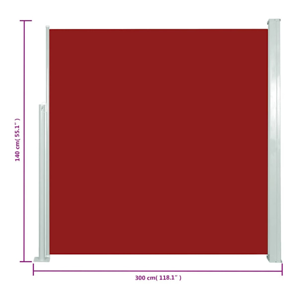 vidaXL Infällbar sidomarkis 140x300 cm röd Röd