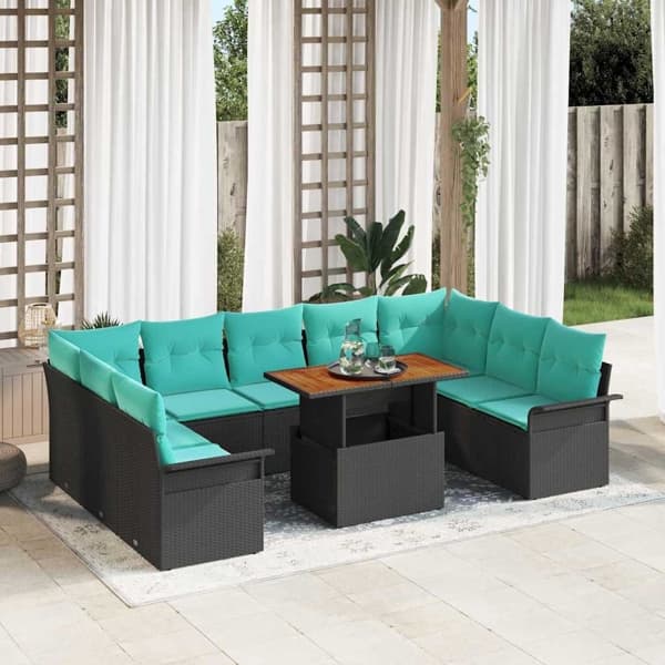 vidaXL Trädgårdsoffset 10 st Svart Poly rattan art