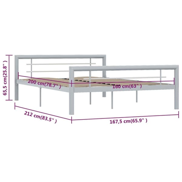 vidaXL Sängram grå och vit metall 160x200 cm grå