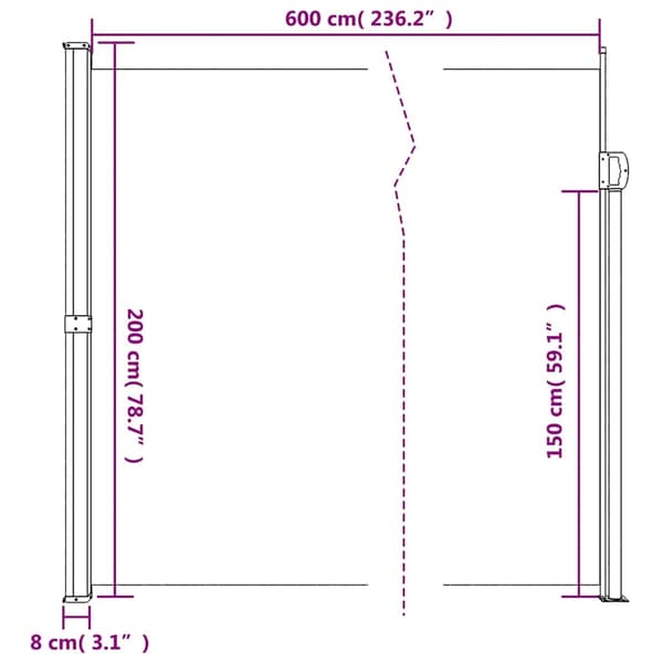 vidaXL Infällbar sidomarkis beige 200x600 cm Beige