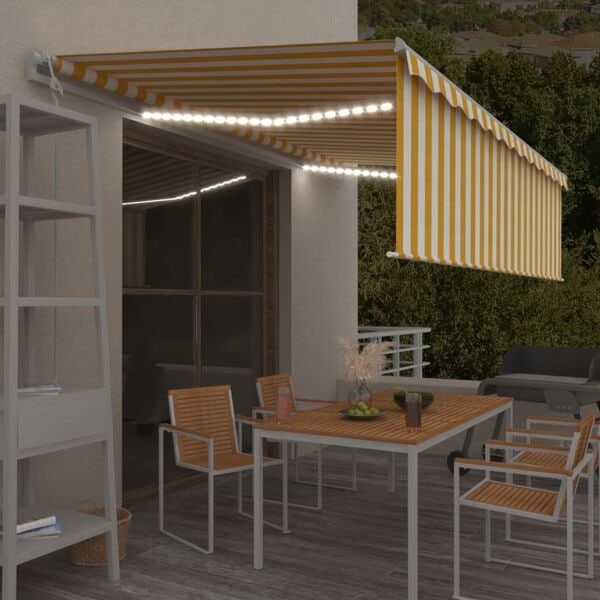 vidaXL Automatiserad markis med rullgardin vindsensor LED 5x3m gul/vit Gul