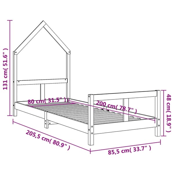 vidaXL Sängram för barnsäng 80x200 cm massiv furu Brun