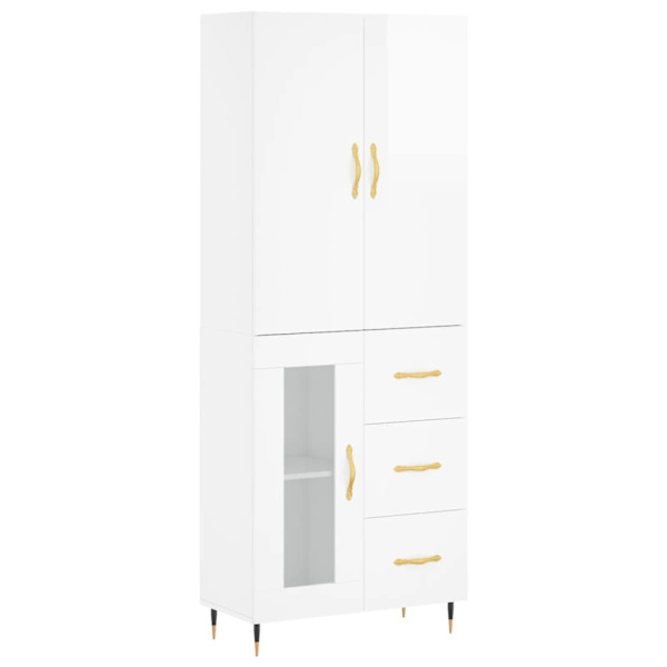 vidaXL Högskåp högglans vit 69,5x34x180 cm konstruerat trä Vit